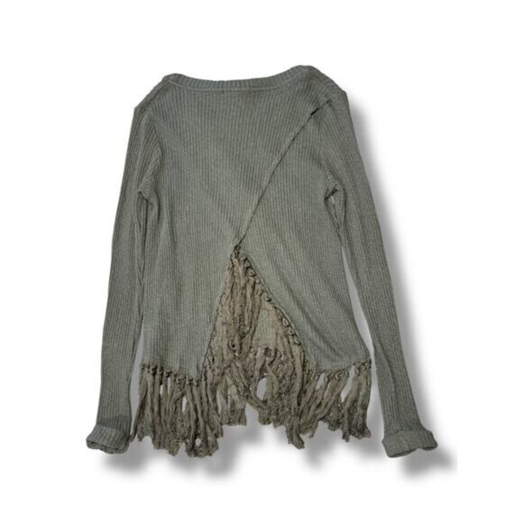 Eri + Ali Green Ribbed Knit Fringe Hem Sweater Women’s Medium - Picture 4 of 4